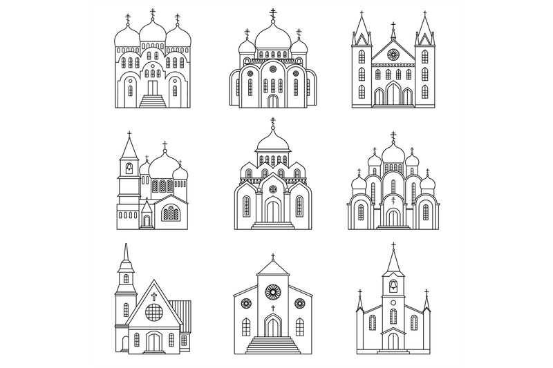 church-linear-icons-on-white-background