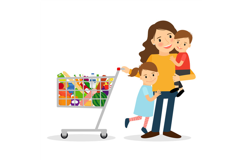 woman-with-kids-and-shoping-cart