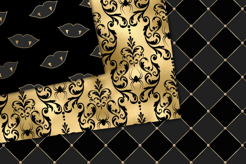 black-and-gold-halloween-digital-paper