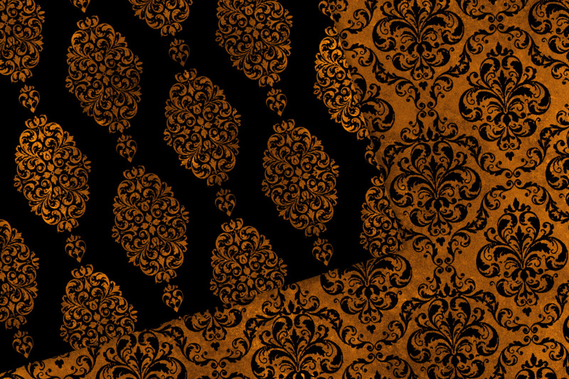 orange-and-black-damask-digital-paper