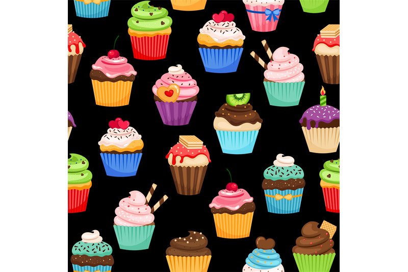 sweet-cupcakes-pattern-on-black-background