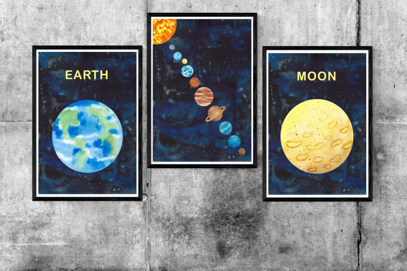 watercolour-space-poster-set-of-11-planets-outer-space-decor-solar-s