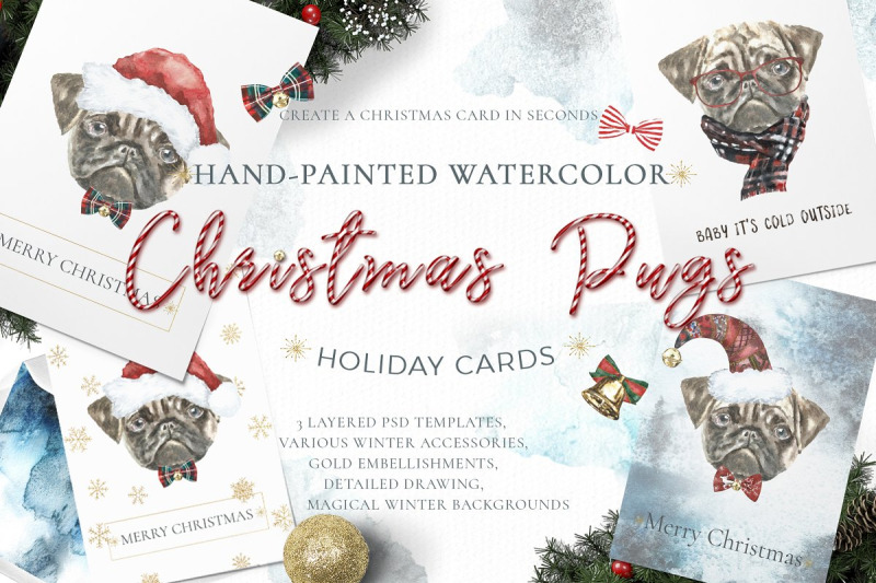 christmas-watercolor-pug-cards-templates