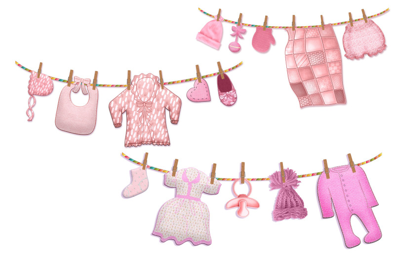 Baby Girl Clothes Line Clip Art By Me and Ameliè | TheHungryJPEG