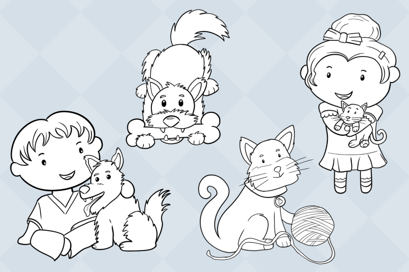 kids-with-pets-digital-stamps