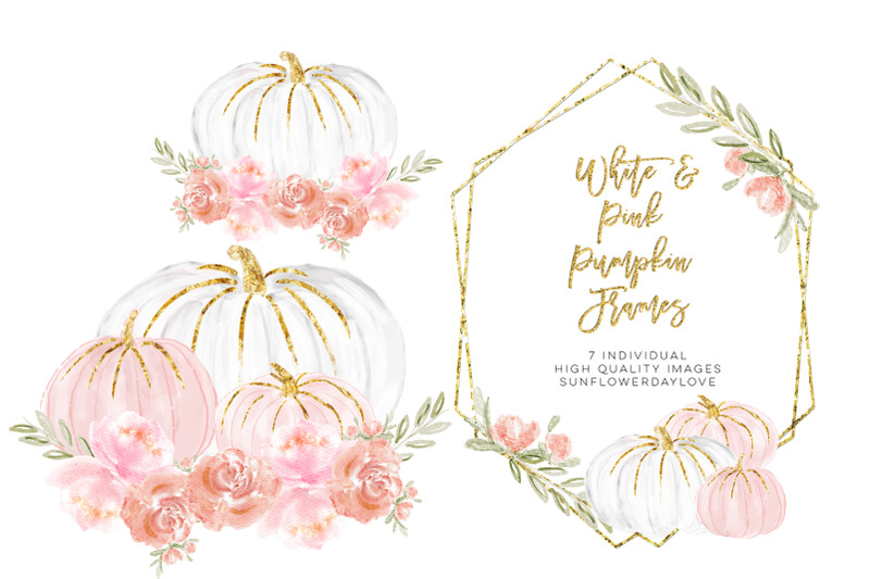 watercolor-floral-frame-clipart-white-and-pink-pumpkins