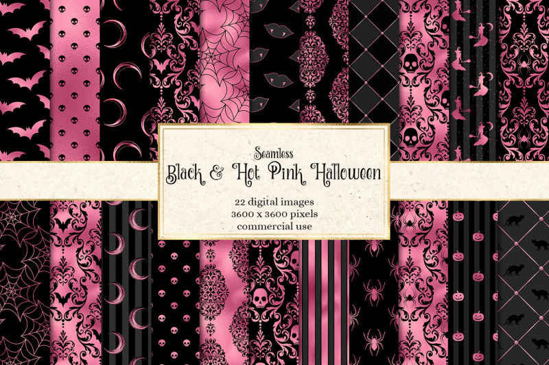 black-and-hot-pink-halloween-digital-paper