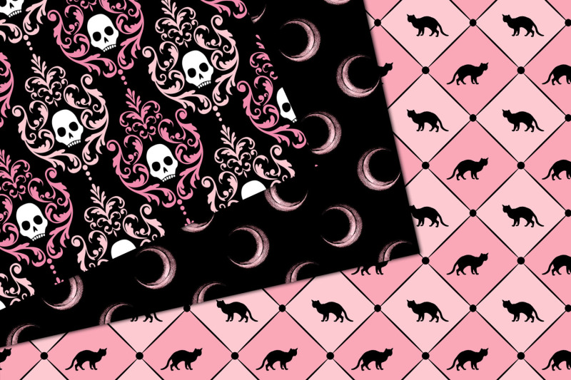 pink-and-black-halloween-digital-paper