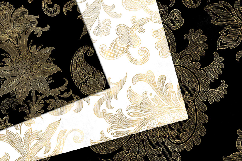 black-white-and-gold-floral-digital-paper