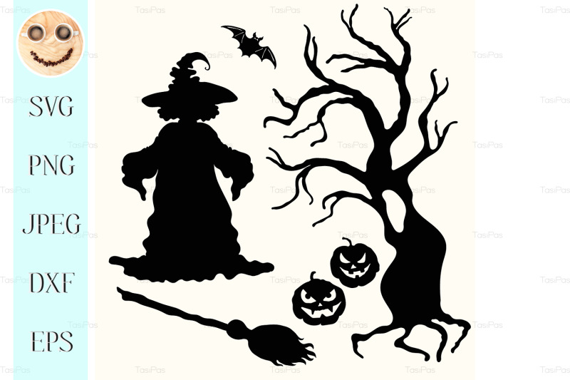 witch-pumpkin-lantern-tree-broom-and-bat-on-white-nbsp