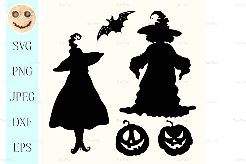 black-silhouette-witches-pumpkin-lanterns-and-bat