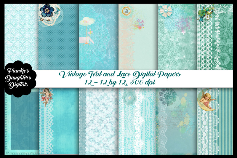 vintage-teal-and-lace-digital-papers