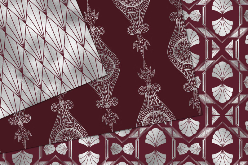 maroon-and-silver-art-deco-digital-paper
