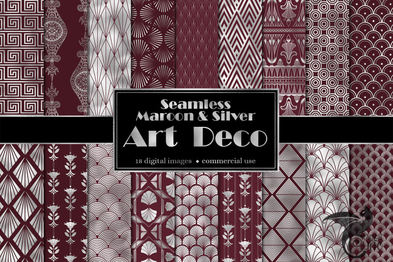 maroon-and-silver-art-deco-digital-paper