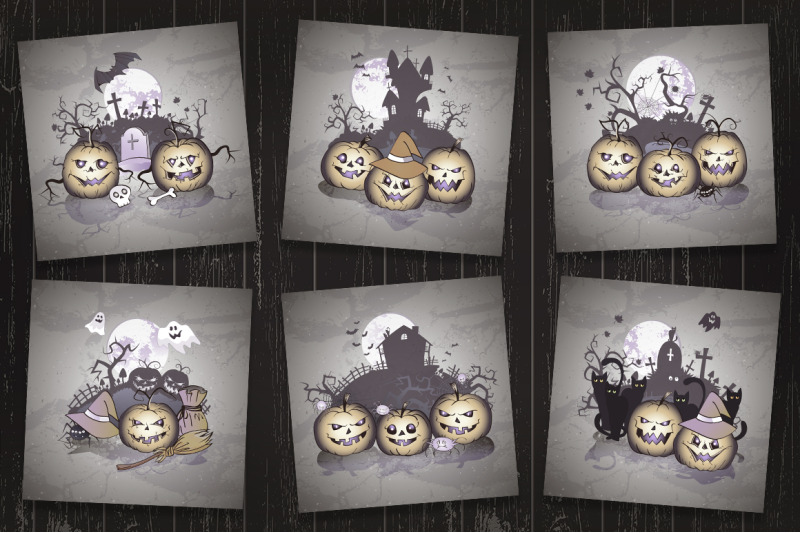 set-of-nbsp-nbsp-halloween-illustrations-with-nbsp-pumpkin-heads