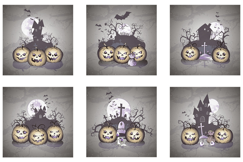 set-of-nbsp-nbsp-halloween-illustrations-with-nbsp-pumpkin-heads