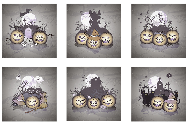 set-of-nbsp-nbsp-halloween-illustrations-with-nbsp-pumpkin-heads