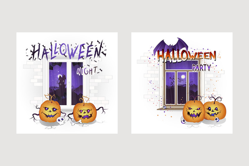 vector-set-of-halloween-illustration-with-window-and-pumpkins