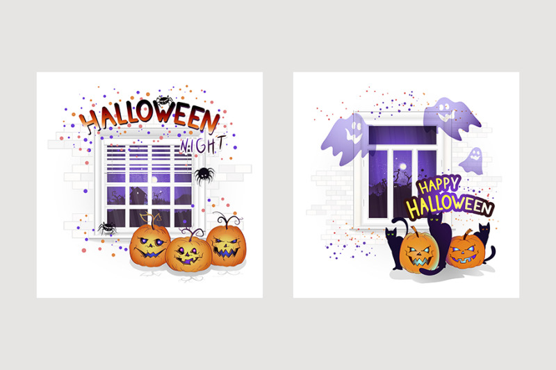vector-set-of-halloween-illustration-with-window-and-pumpkins