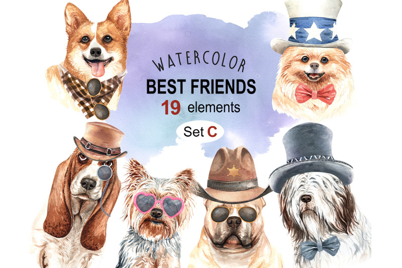 dogs-and-accessories-watercolor-clipart-pets-clip-arts-setc