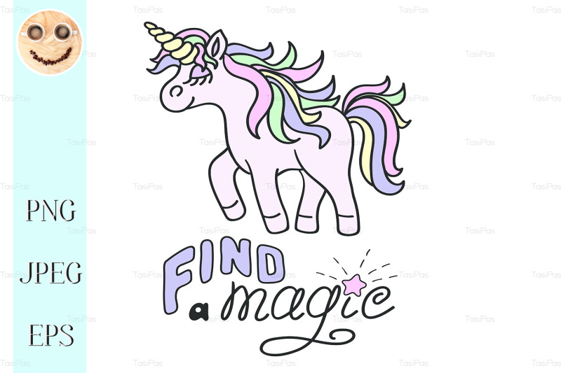 pink-unicorn-and-find-a-magic-lettering-on-the-white-background