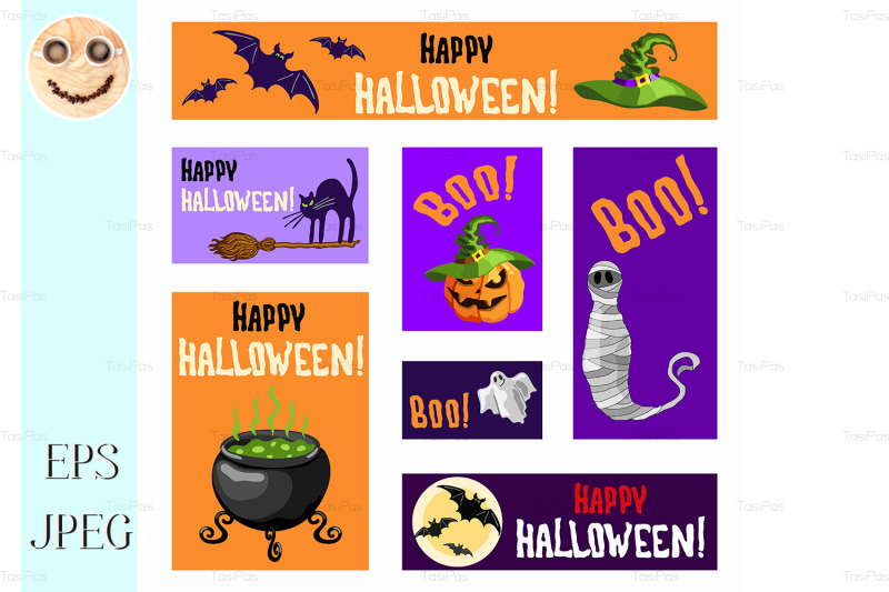 halloween-banners-set-with-pumpkin-lantern-mummy-witch-hat