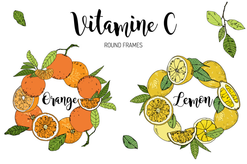 vitamine-c-lemon-orange-mandarine-vector-set