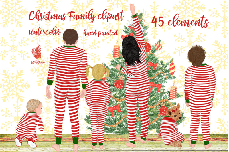 Christmas family clipart, Matching pajamas, Christmas Tree ...