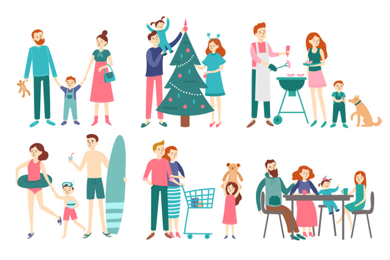 flat-family-people-father-mother-and-kids-together-celebrate-christm