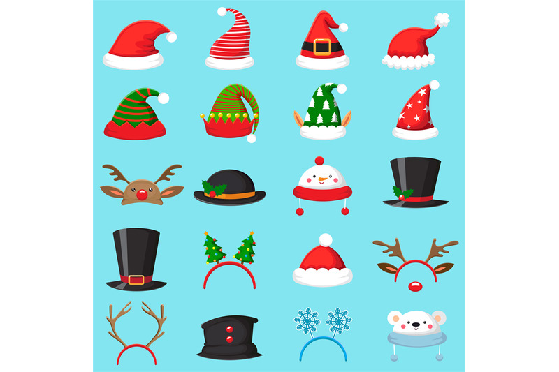 cartoon-christmas-hat-xmas-different-hats-winter-masquerade-masks-e