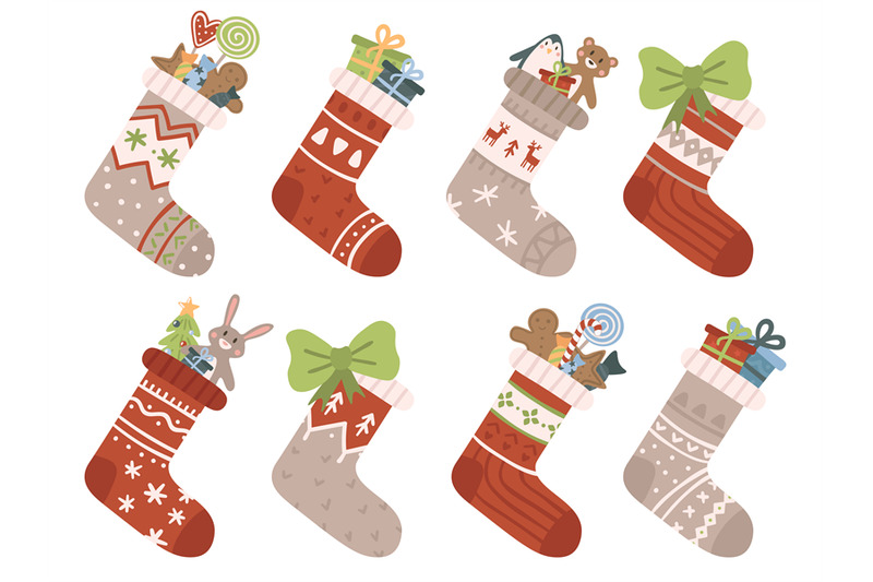 christmas-socks-xmas-stocking-or-sock-with-snowflakes-snowman-and-sa