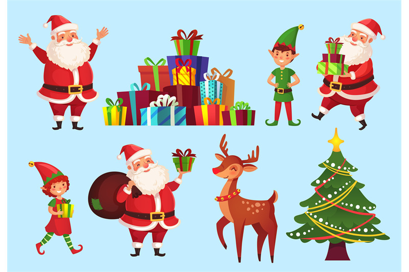 cartoon-christmas-characters-xmas-tree-with-santa-claus-gifts-santas