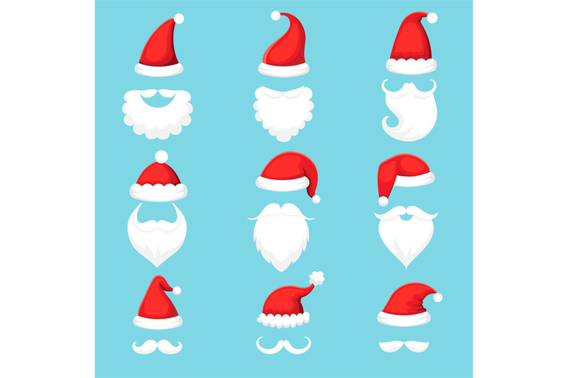 santa-claus-hat-and-beard-christmas-traditional-red-warm-hats-with-fu
