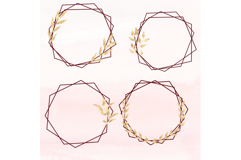 burgundy-and-gold-flowers-minimal-geometric-frames-gold-frames