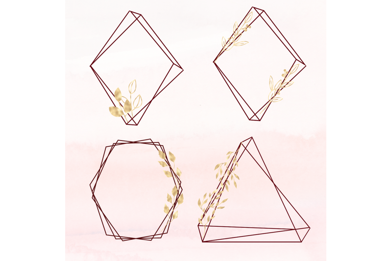 burgundy-and-gold-flowers-minimal-geometric-frames-gold-frames
