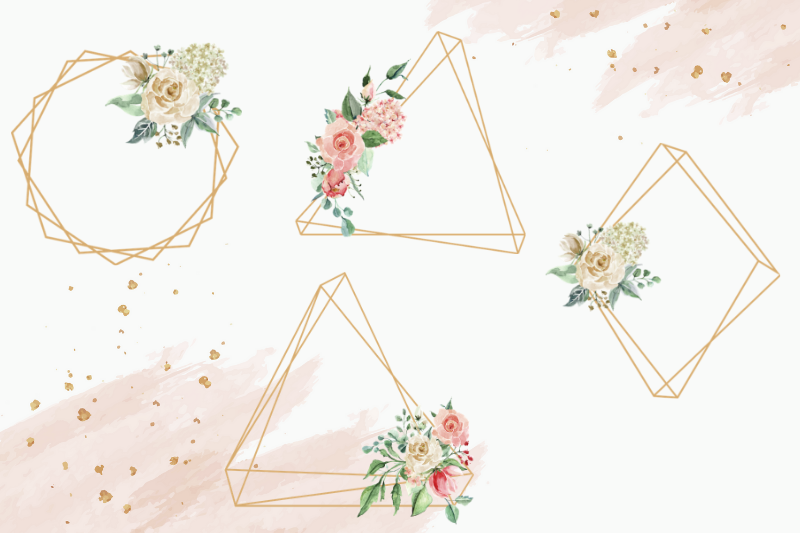 15-geometric-frames-creme-rose-watercolor-flowers-clipart