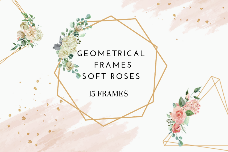15-geometric-frames-creme-rose-watercolor-flowers-clipart