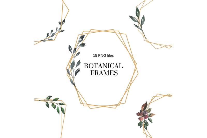 elegant-minimal-geometric-frames-botanical-watercolor-frames-clipart