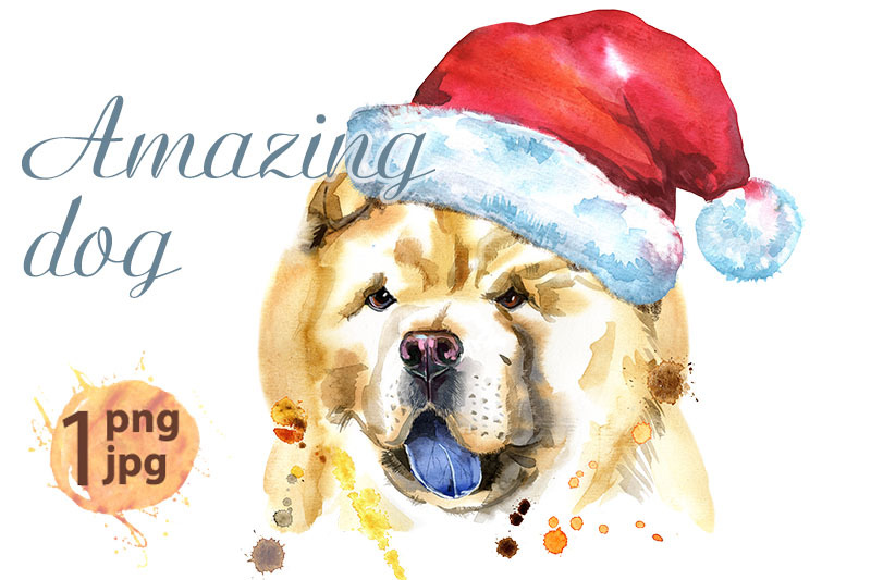 watercolor-portrait-of-chow-chow-dog-with-santa-hat