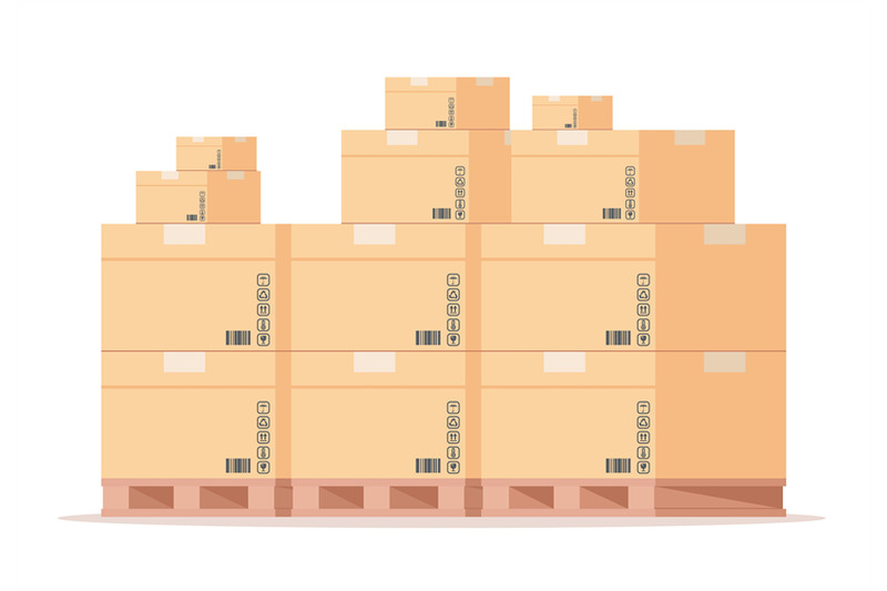 carton-box-pallet-flat-warehouse-cardboard-packages-stack-front-view