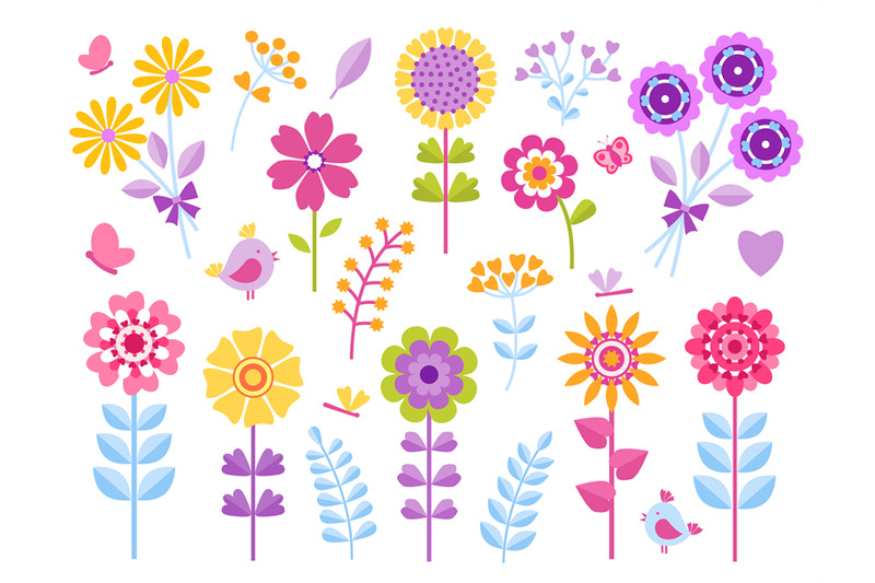 cartoon-flower-stickers-cute-butterflies-bugs-and-birds-kid-clip-art