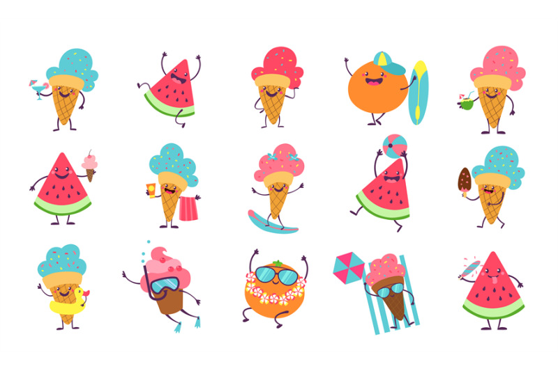summer-cute-stickers-beach-party-characters-with-funny-faces-swimming