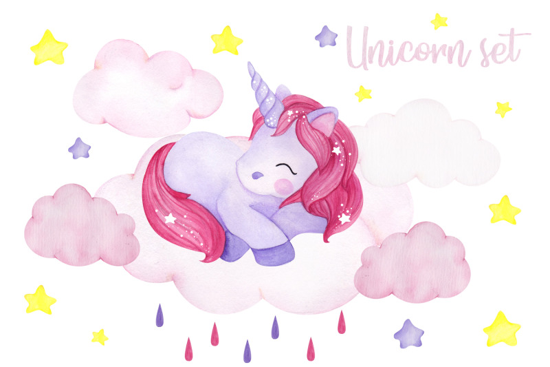 unicorn-set-watercolor-collection
