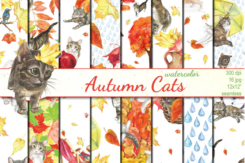 watercolor-autumn-cats-seamless-patterns