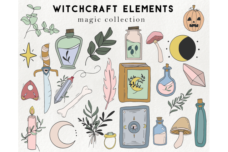25-witchcraft-elements-wizardry-clipart-occult-magic-halloween