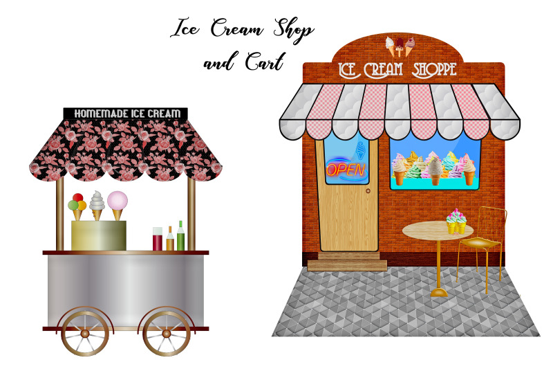 ice-cream-frozen-dessert-shop-and-cart-clip-art