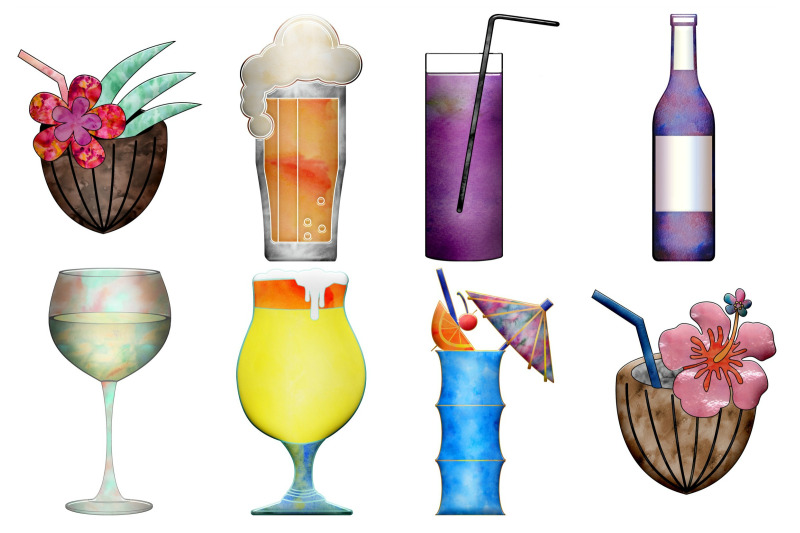 watercolor-cocktails-and-elements-clip-art