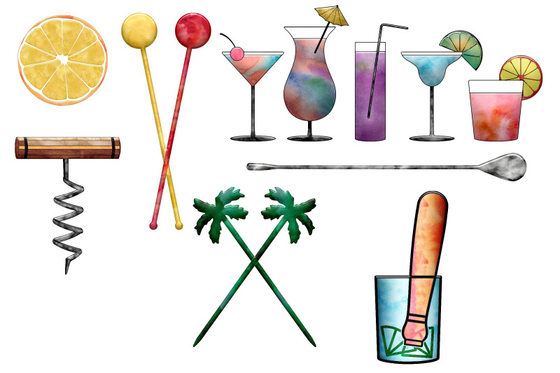 watercolor-cocktails-and-elements-clip-art