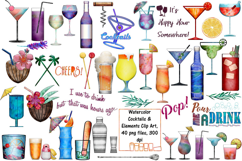 watercolor-cocktails-and-elements-clip-art