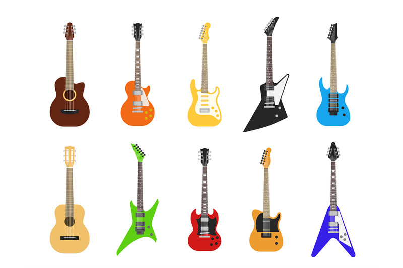 flat-guitars-acoustic-and-electric-guitar-musical-instruments-vector